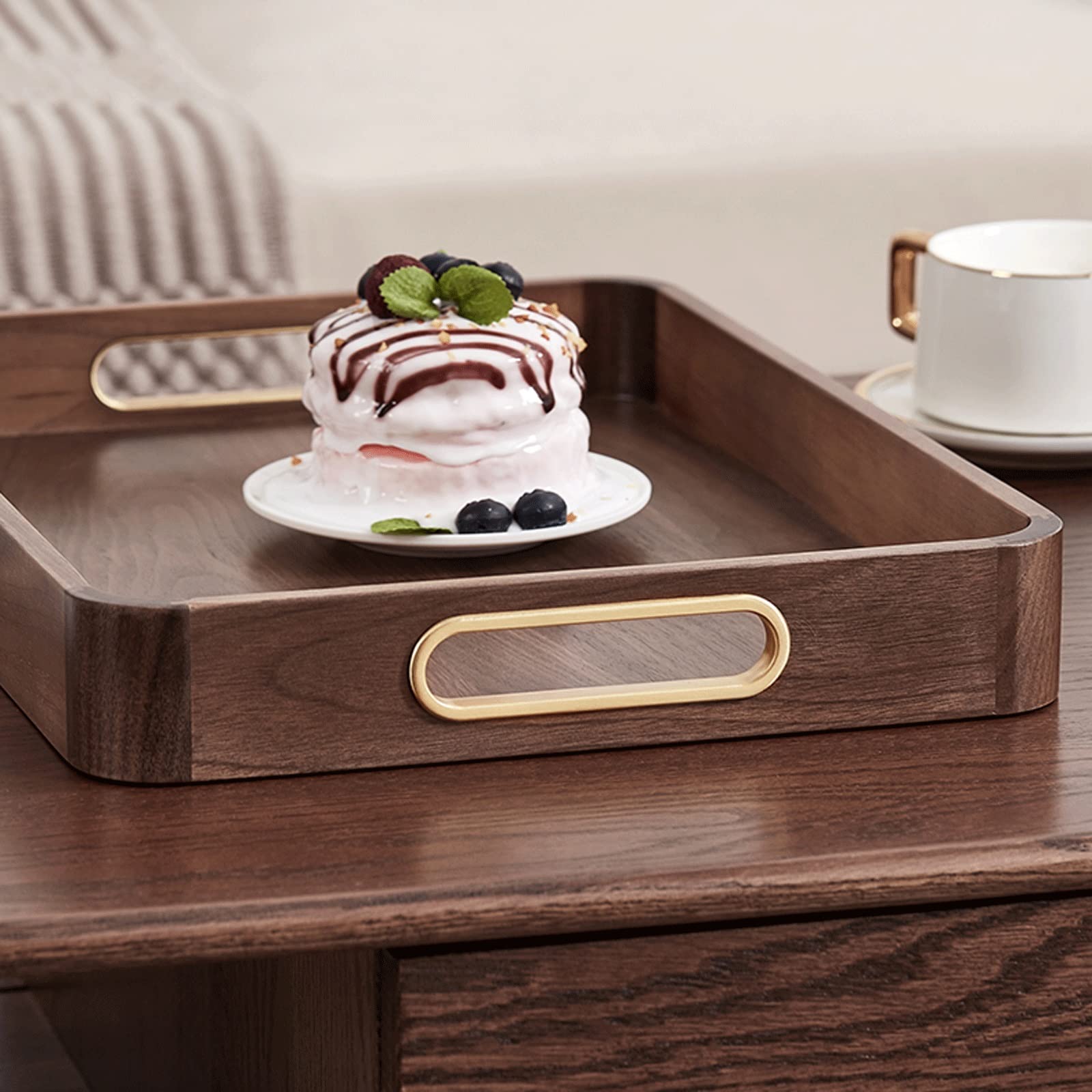 Bandejas Comida Bandeja de madera for servir con asa, bandeja de cama nido, bandeja de sofá for comer, trabajo, almacenamiento, decoración for dormitorio, cocina, sala de estar Bandejas de Servir ( Si