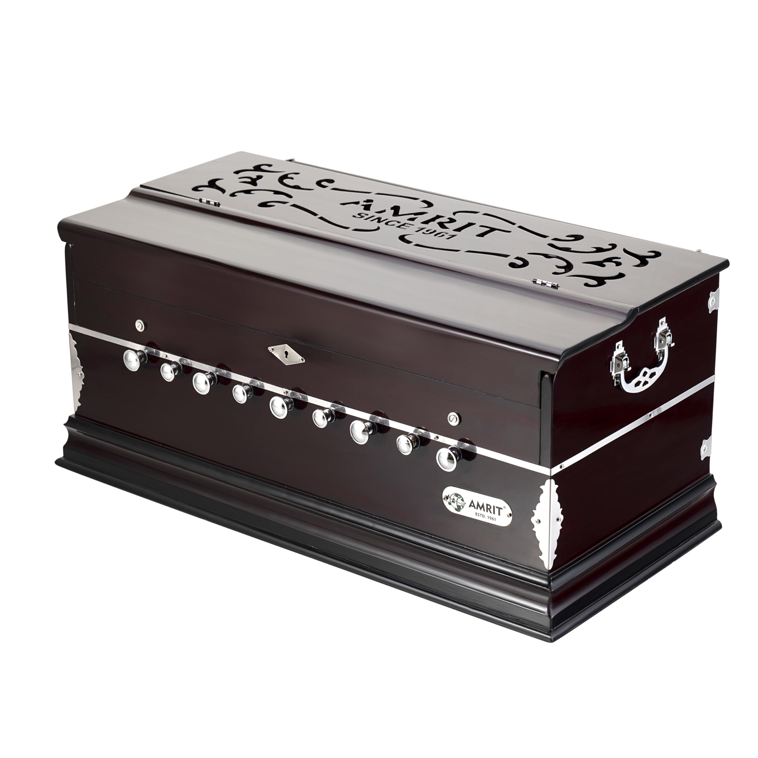 AMRIT STANDARD KS9F Professional Harmonium – 9 Stopper, 42 Keys, 3.5 Octave Dual Reed (Bass & Male) | Dark Ebony Gloss Finish | Includes Padded Bag-image-7