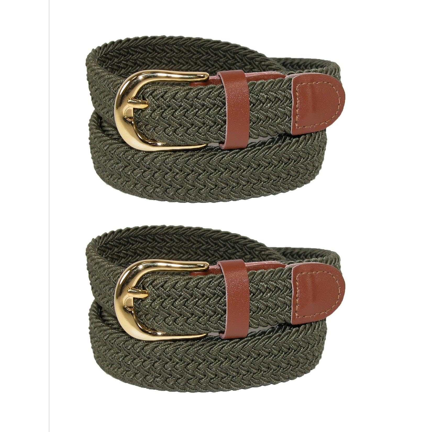 CTM Women's Elastic Braided Stretch Belt (Pack of 2), Large, Olive