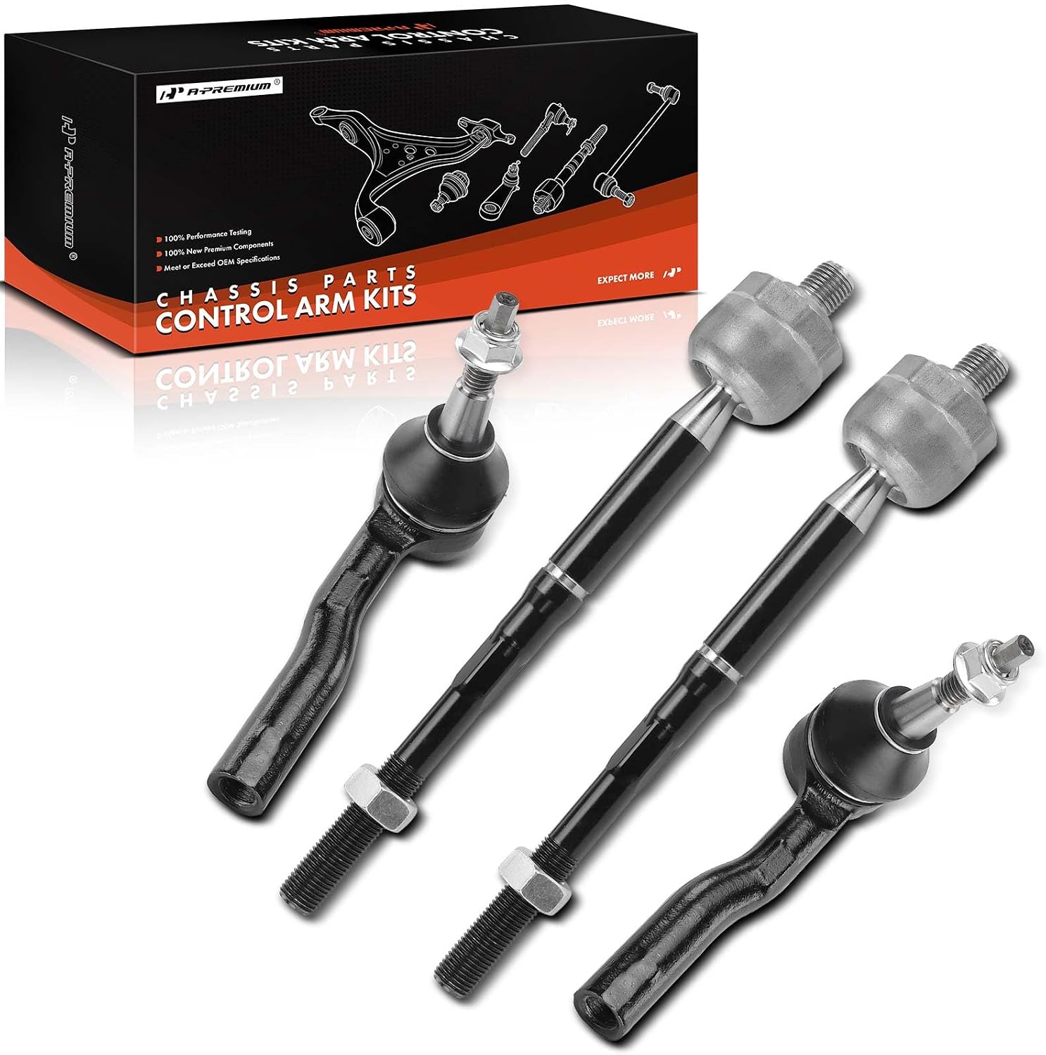 A-Premium Set of 4, Front Inner and Outer Tie Rod End Kit, Compatible with Chevrolet Cruze 2016-2019, Volt 2016-2019