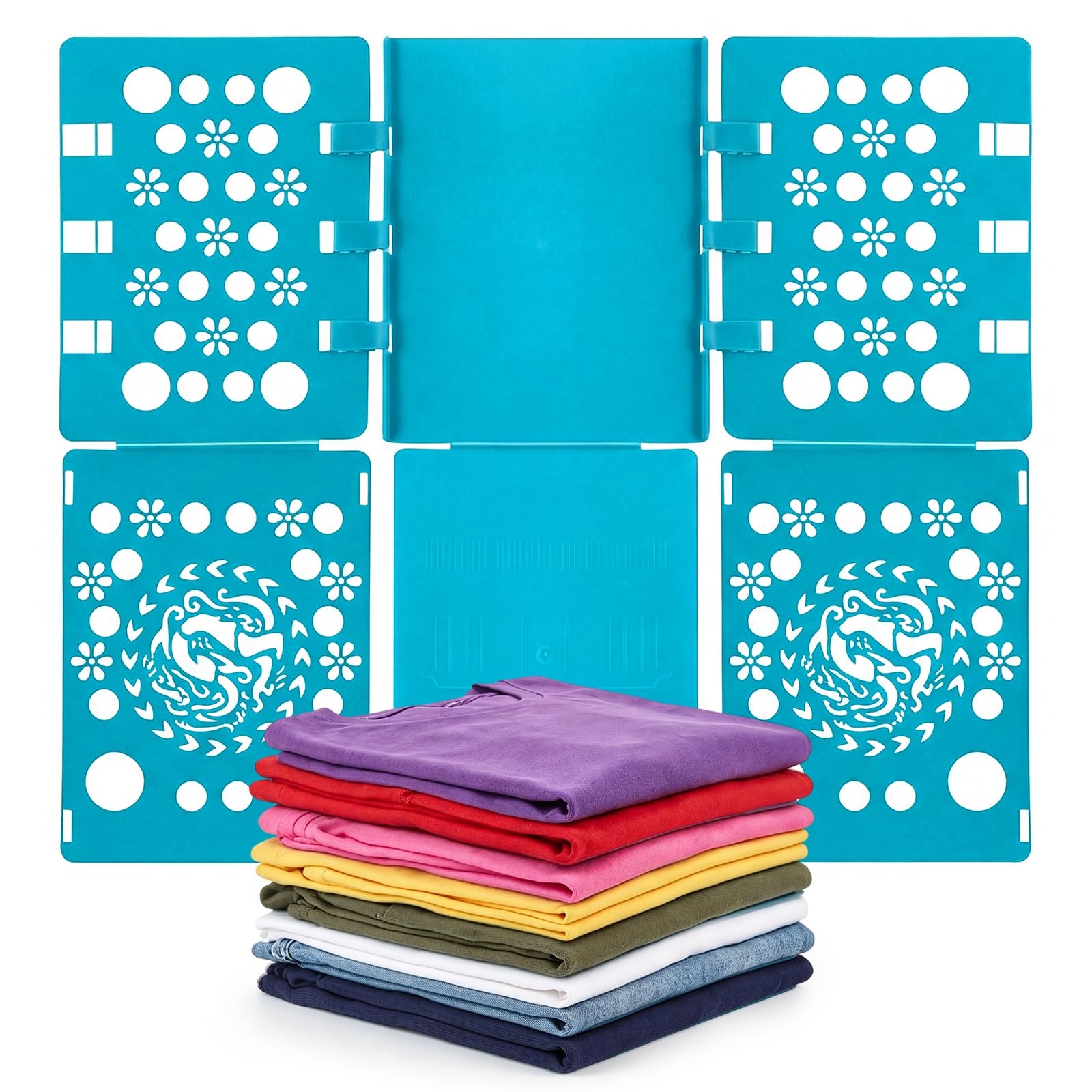 Faltbrett Kleidung, Wäschefaltbrett aus PP, Kleiderfalter für T-Shirts, Hemden, Hosen und Pullover, zusammenklappbare Wäsche Falthilfe für Erwachsene und Kinder, 68 x 58 cm, Nordisch Blau
