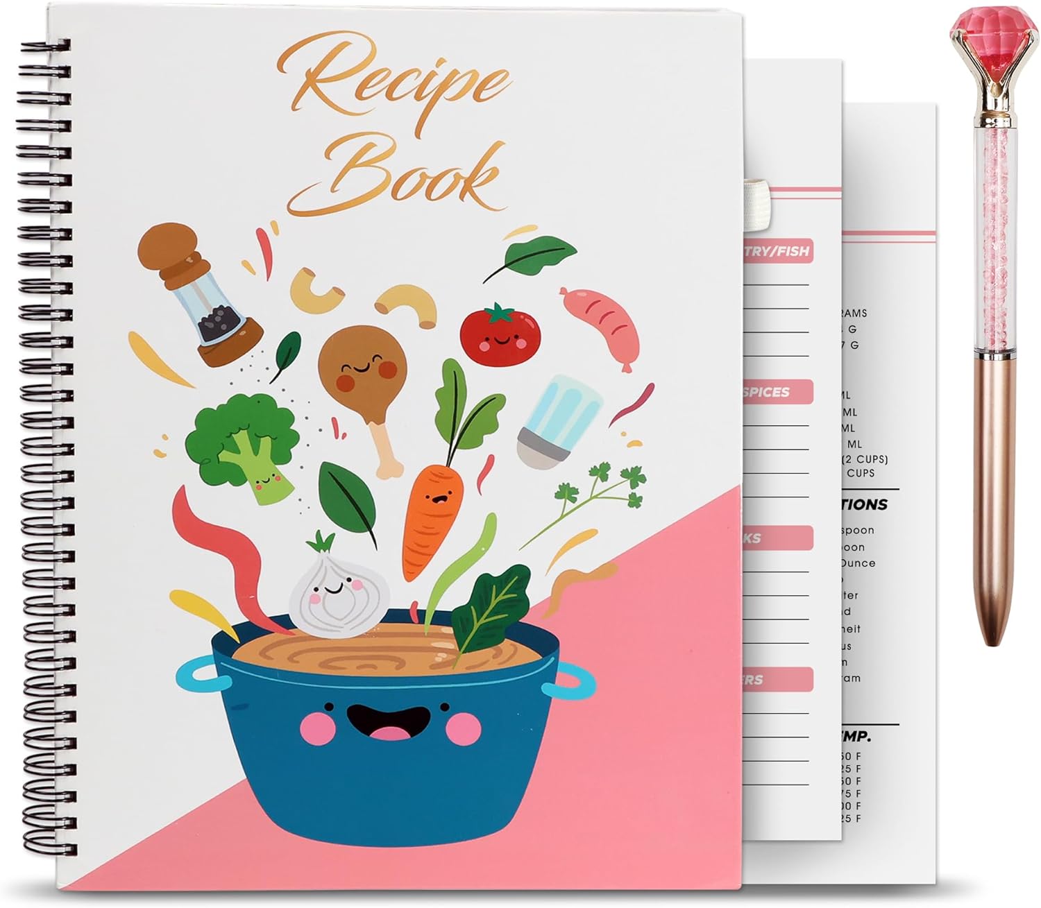 1 Piece Recipe Book, Cook Book to Write in include one pen in color gold, Spiral