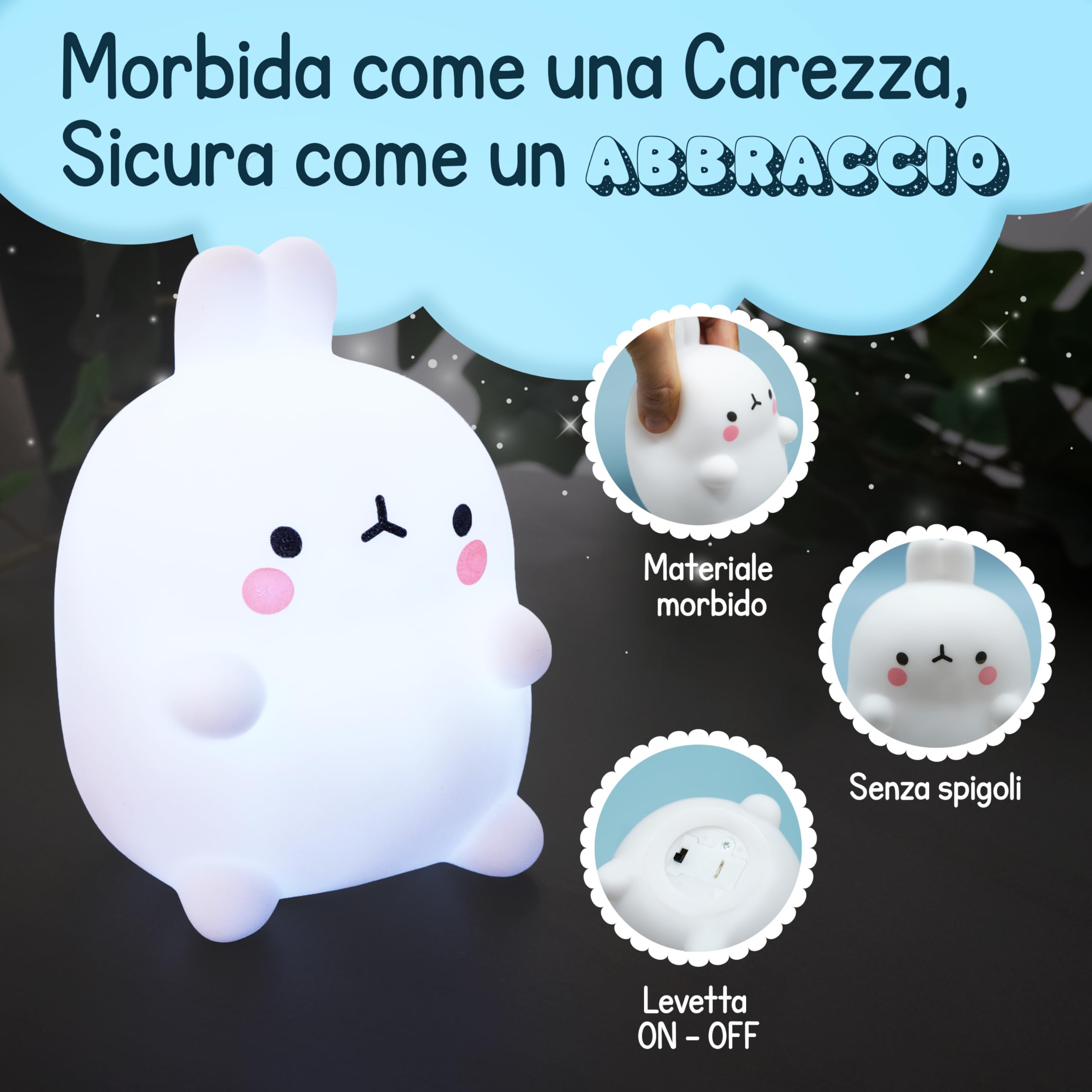 Luce Notturna Bambini a Forma di Coniglietto, Lampada Morbida, Sicura e BPA Free per Neonato, Portatile per Culla, Lettino e Cameretta, Perfetta per una Nanna Tranquilla