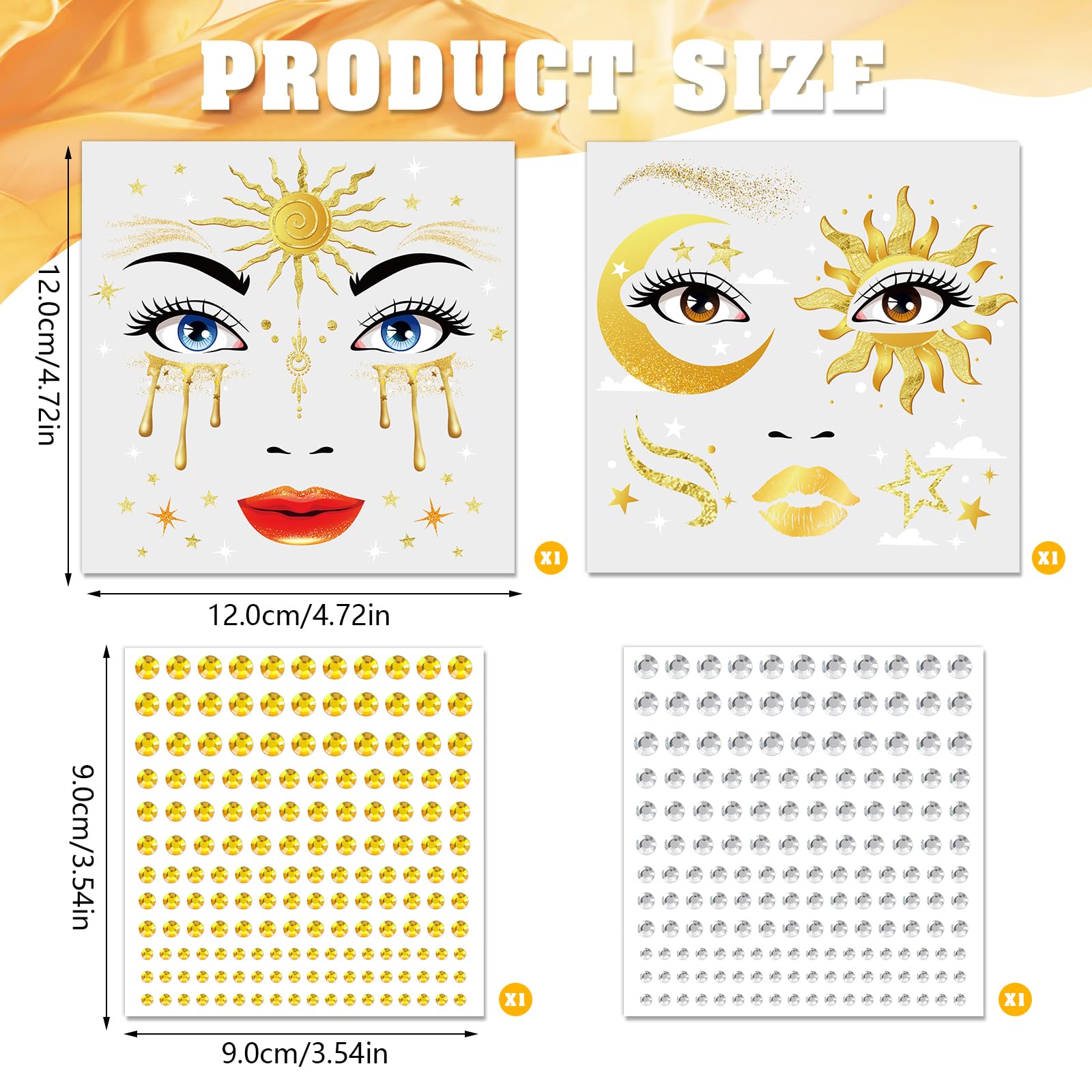 DPKOW Halo Sun Moon Goddess Temporary Tattoos with Face Gems Halloween Face Stickers Greek Goddess Fake Tattoos Accessories Makeup Halloween Carnival Cosplay Favours Adult Kids Women Rome Accessories - Image 2
