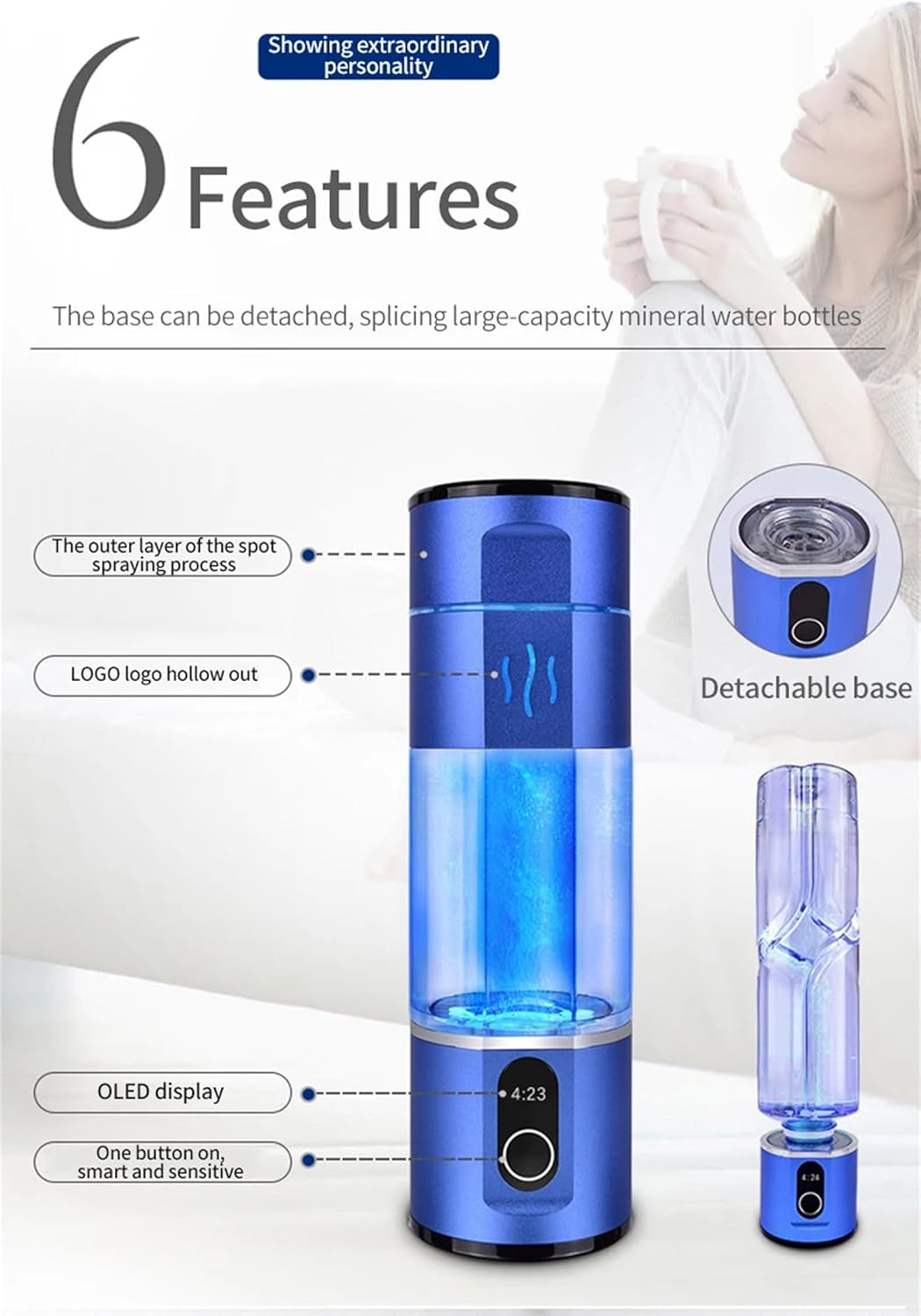 Portable Hydrogen-Rich Water Bottle SPE PEM N117 Water Hydrogen Generator 5000 PPB H2 Electrolysi Lonizer Maker Water Cup