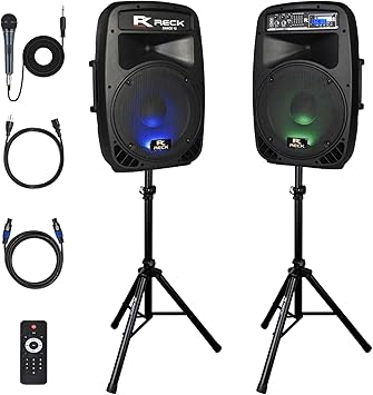 PRORECK Dance 12 Portable 12-Inch 1000 Watts 2-Way Powered PA Speaker System Combo Set with Bluetooth/USB/SD Card Reader/FM Radio/Remote Control/Speaker Stand for Party DJ Wedding Meeting