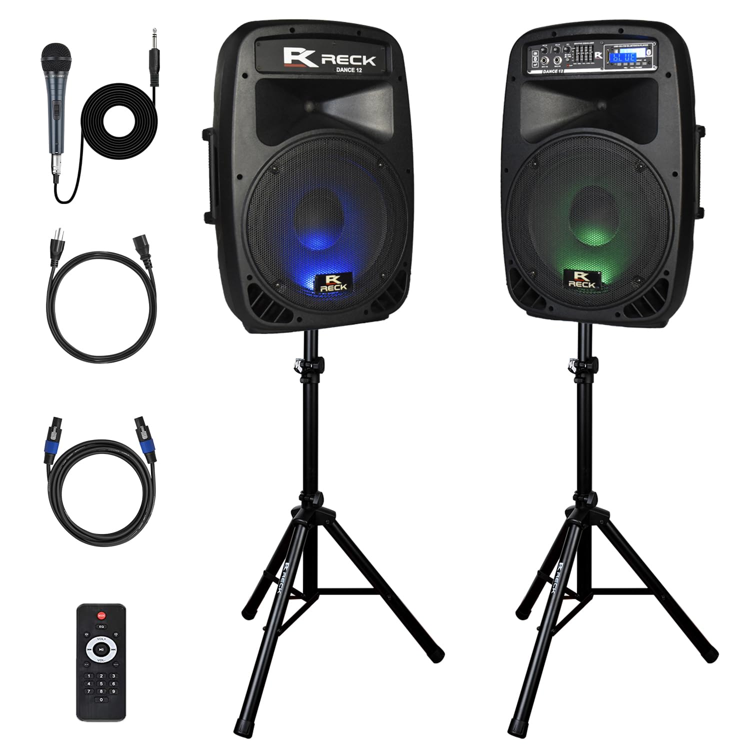 PRORECK Dance 12 Portable 12-Inch 1000 Watts 2-Way Powered PA Speaker System Combo Set with Bluetooth/USB/SD Card Reader/FM Radio/Remote Control/Speaker Stand for Party DJ Wedding Meeting