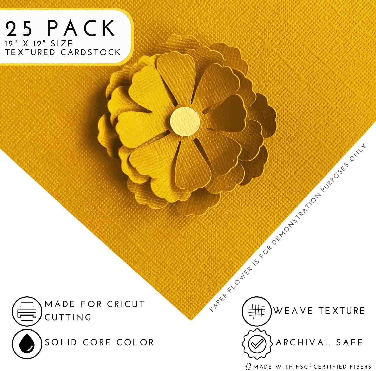 WILDFLOWER HONEY—12x12 Textured Cardstock | 80lb Textured Yellow Scrapbook Paper | Premium Cardstock for Cricut Cutting | 25 Sheets