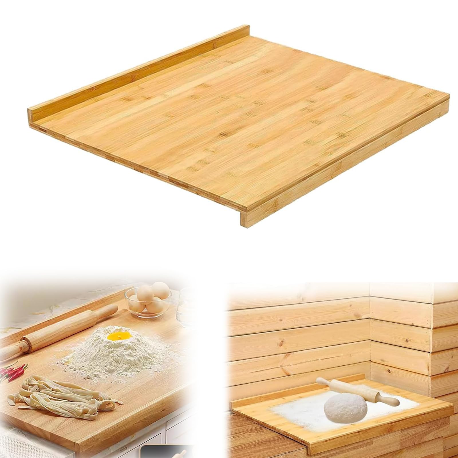 Bambus 50 x 41 cm – dwustronna deska do ugniatania ciasta, cięcia, pieczenia, blatu kuchennego, uniwersalna mata do pieczenia z ogranicznikiem krawędzi