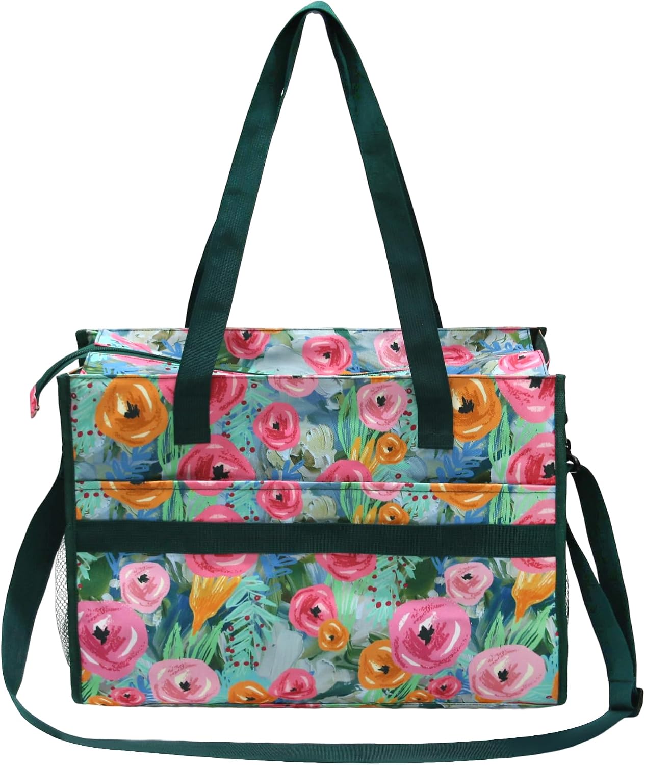 Utility Tote Bag with 11 Pockets Zip Top Teacher Nurse Bag for Laptop Work Women
