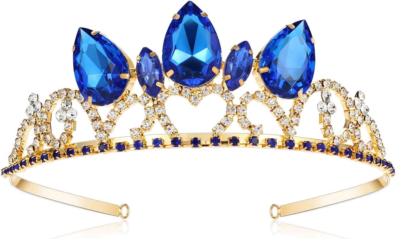 Audrey Crown Descendants 4 Costume Tiara Birthday Party Gifts Teardrop Sapphire Headdress Jewelry For Women Girls
