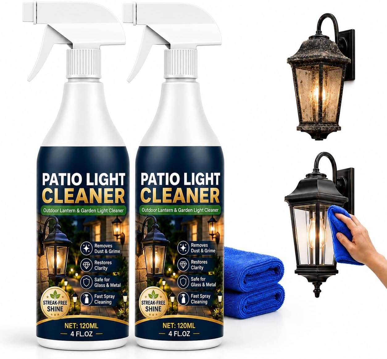 Outdoor Lantern and Garden Light Cleaner Spray, Patio Light Cleaner (2pcs)