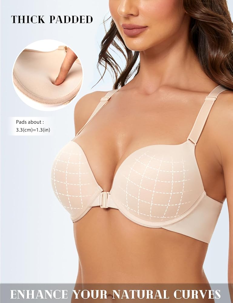 Upushall Padded Push Up Bras for Women Add 2 Cup Racerback Front
