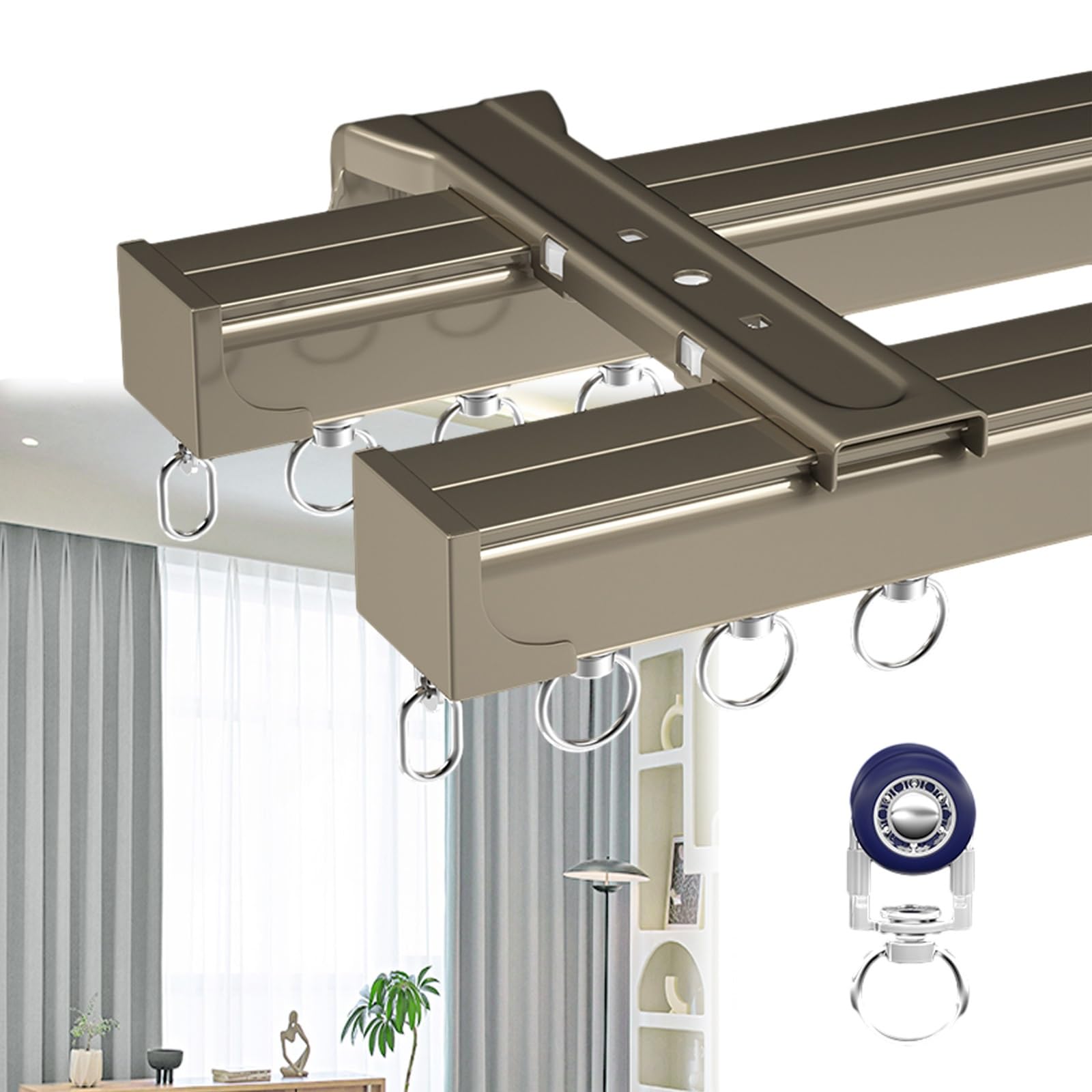 Rail de plafond en aluminium 1,7m droit pour rideau et séparateur de pièce robuste