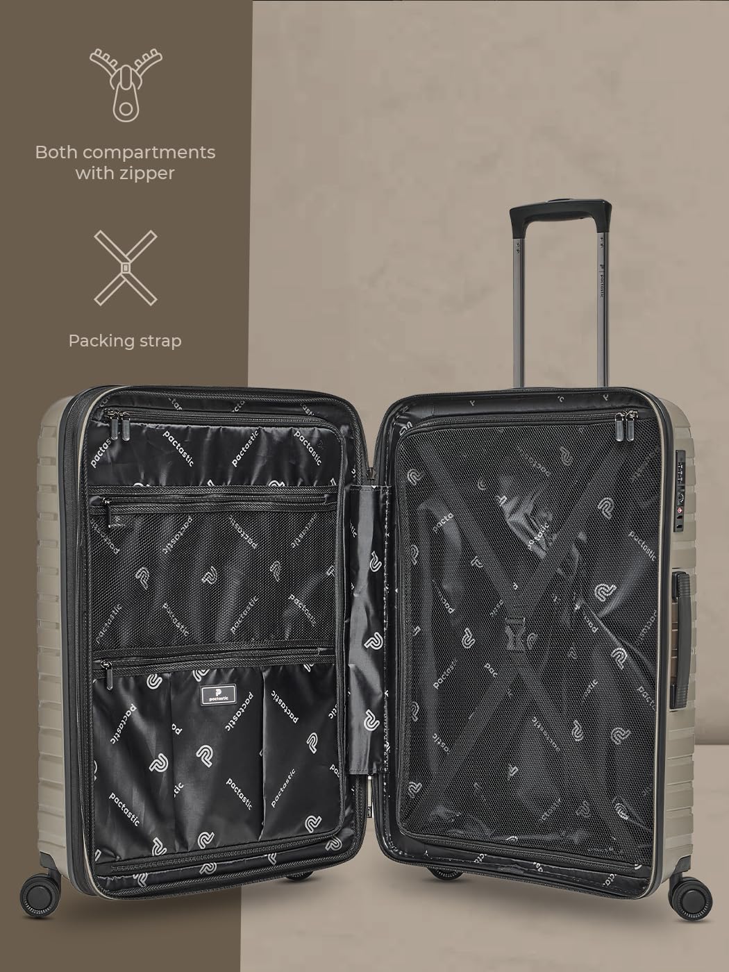 Pactastic Hartschalen Check-in Koffer | Mittelgroßer Trolley 45 x 25 x 66 cm von 67 auf 75 Liter erweiterbar | aus hochwertigem Polypropylen | 4 Doppelrollen & TSA-Schloss (Collection 04)