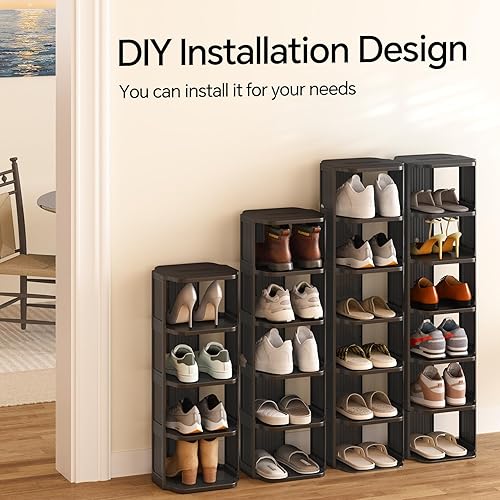 Miniatura 5 de Kitstorack Zapatero apilable de 10 niveles para armario y entrada de puerta delantera, soporte de plástico independiente, organizador vertical