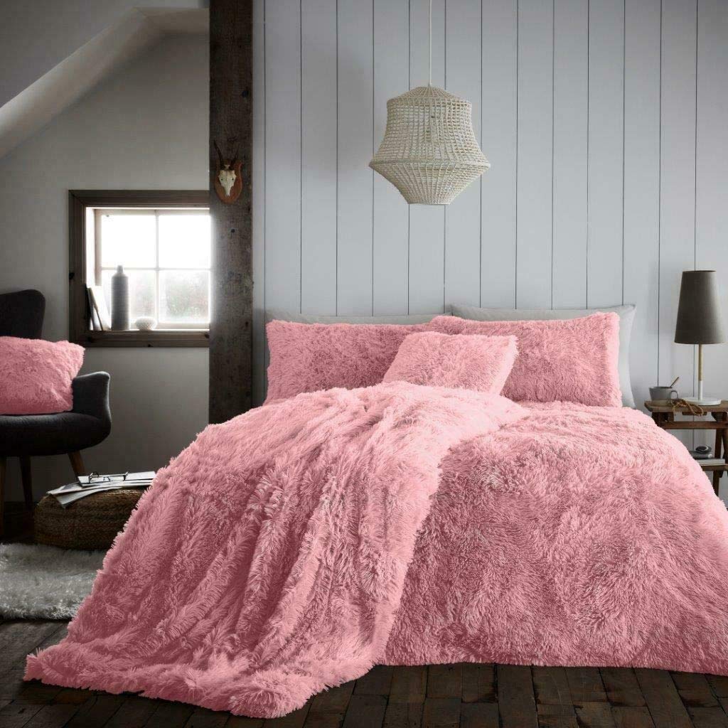 Comfort Collections Fleece Teddy Duvet Quilt Cover Bedding Set With Matching Pillowcase Warm and Cosy Hug & Snug Blush Pink Bedding Set Double 200cm x 200cm Approximately.