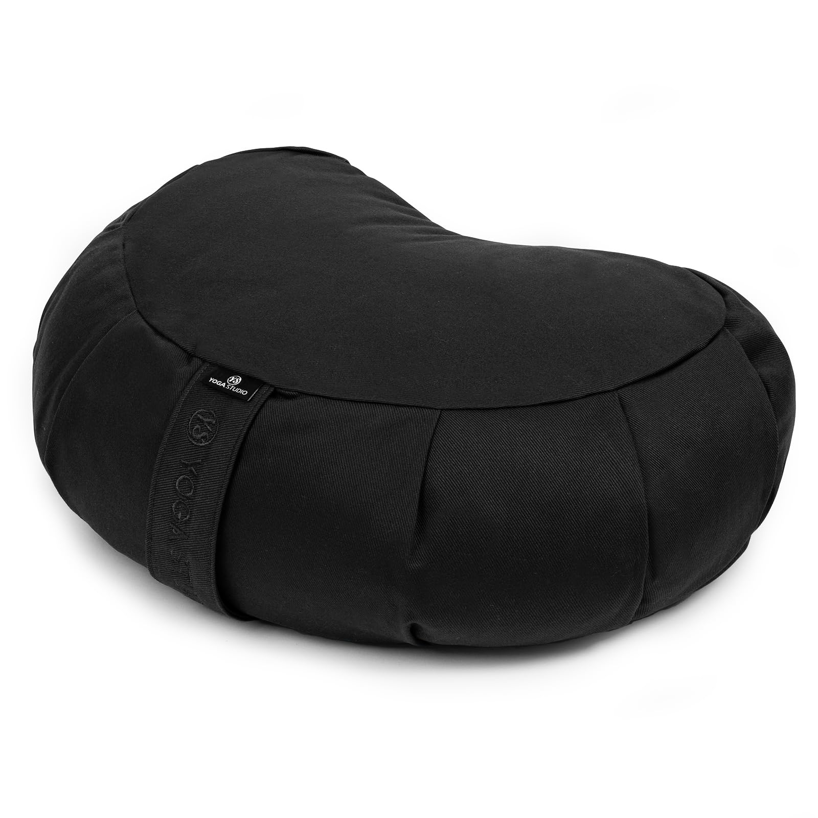 Yoga Studio Cojín europeo Crescent Zafu | Algodón orgánico | 42 x 30 x 18 cm | Puf de meditación | Cáscaras de trigo sarraceno