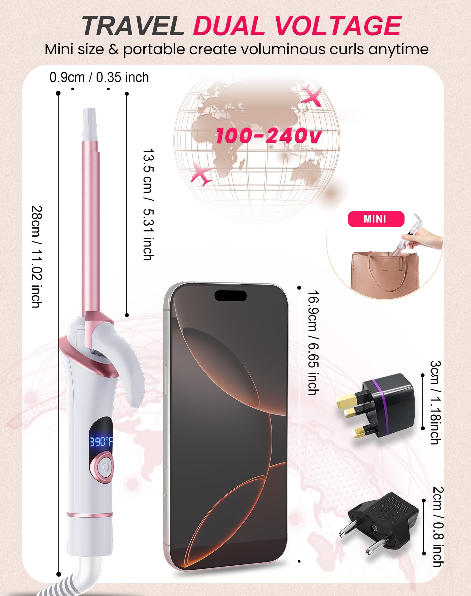 Ukliss Mini Curling Iron, Dual Voltage Travel Hair Curler