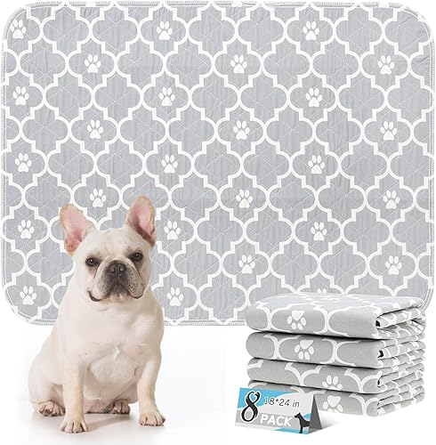 Almohadillas lavables para orina de perros, 18 x 24 pulgadas, 8 unidades, almohadilla de parto para entrenamiento de cachorros, protector de suelo