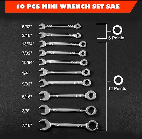 Miniatura 7 de Juego de llaves pequeñas métricas y SAE 20 piezas de mini llaves de extremo abierto con llaveros, métricas de 0.157-0.433 in y SAE de 5/32 a 7/16