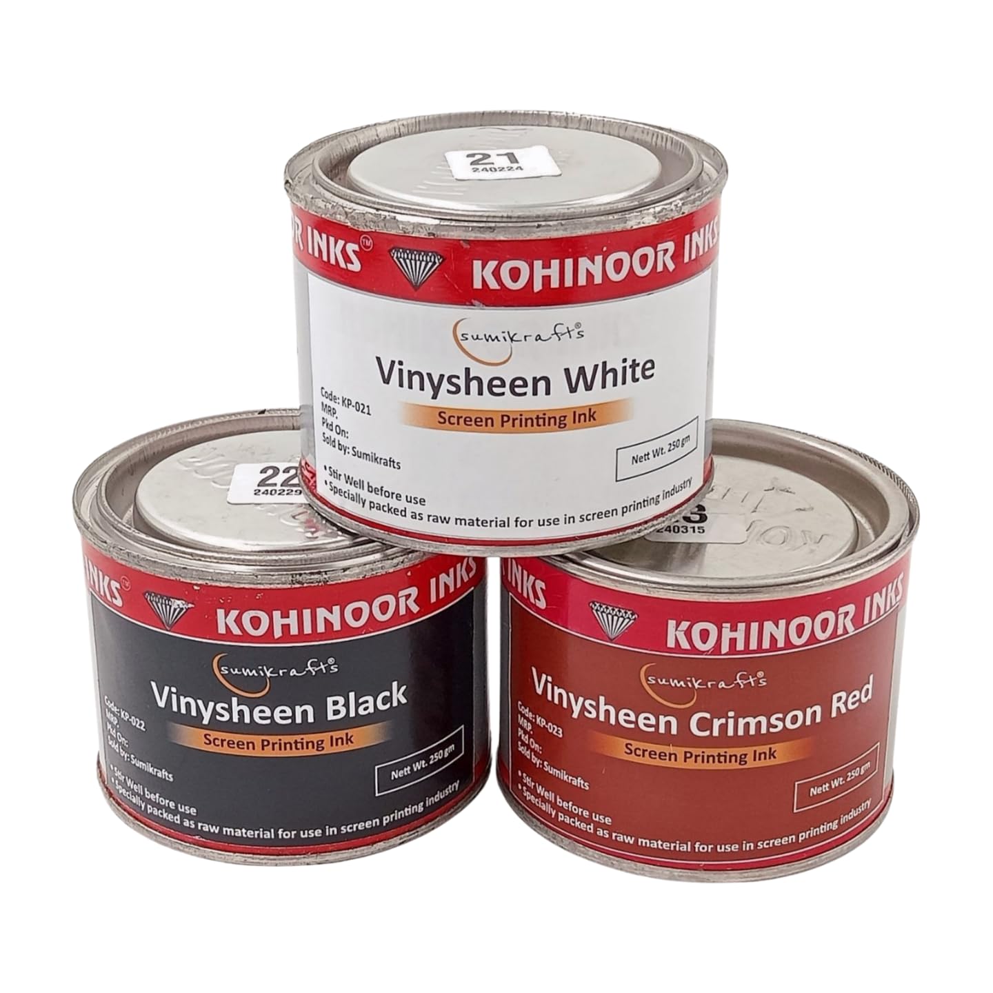 sumikrafts Screen Printing Ink vinysheen Black+White+Crimson Red 250gm(Each can) for Textile and Apparel-picture-29