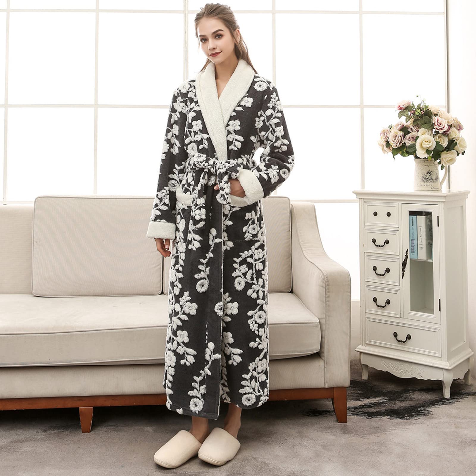 Peignoir Eponge Femme Avec Capuchon Robe De Chambre En Coton Et Chaude Peignoir Unisexe Moelleux Vêtement De Nuit Pour Maison Toutes Saisons Avec Ceinture Pyjama