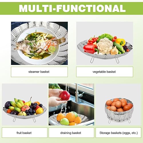 Miniatura 6 de Cesta de vapor para verduras, cesta de vapor plegable de acero inoxidable para cocinar, verduras, pescado, pasta, huevos, se adapta a ollas de