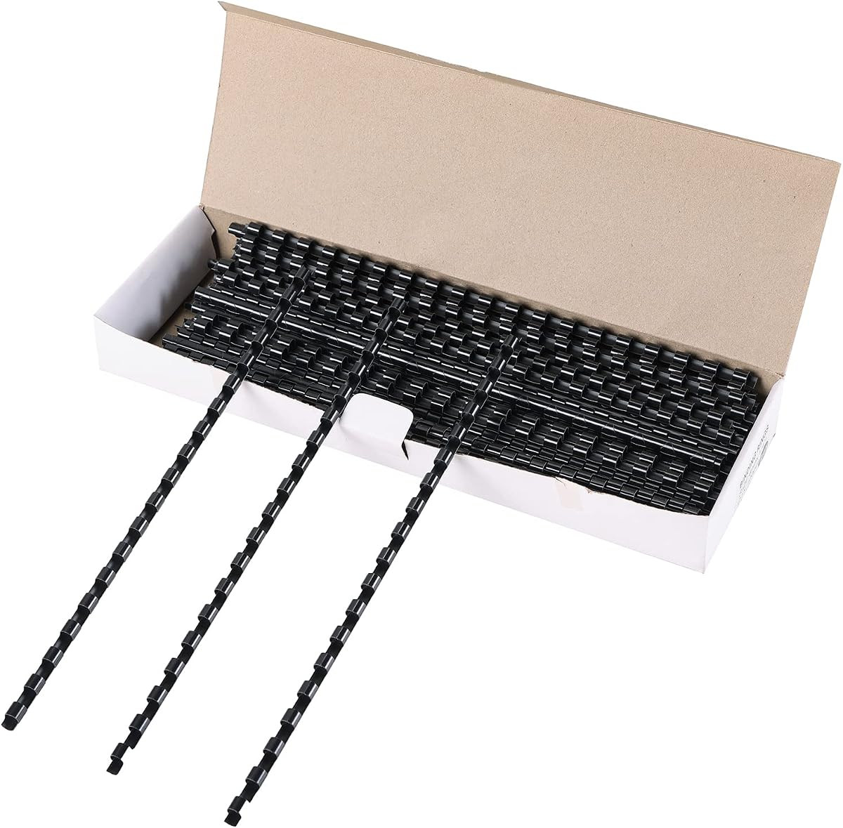 Paquete de 100 lomos de encuadernación de plástico de 19 anillas de 1/4" de diámetro, 20 hojas | Peines de encuadernación con peine negro para oficina y escuela, ideal para informes, presentaciones y documentos con páginas tamaño carta