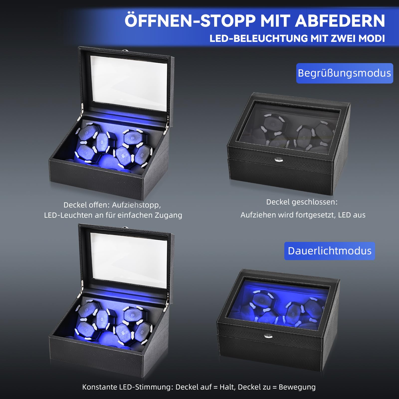 hightall Automatik-Uhrenbeweger für 6+6 Uhren – Watch Winder Box mit Ultra-Leisem Motor, Anti-Kratz Memory Foam & Stabilem Stand, Uhrenbeweger Für Rolex, Omega & Automatikuhren