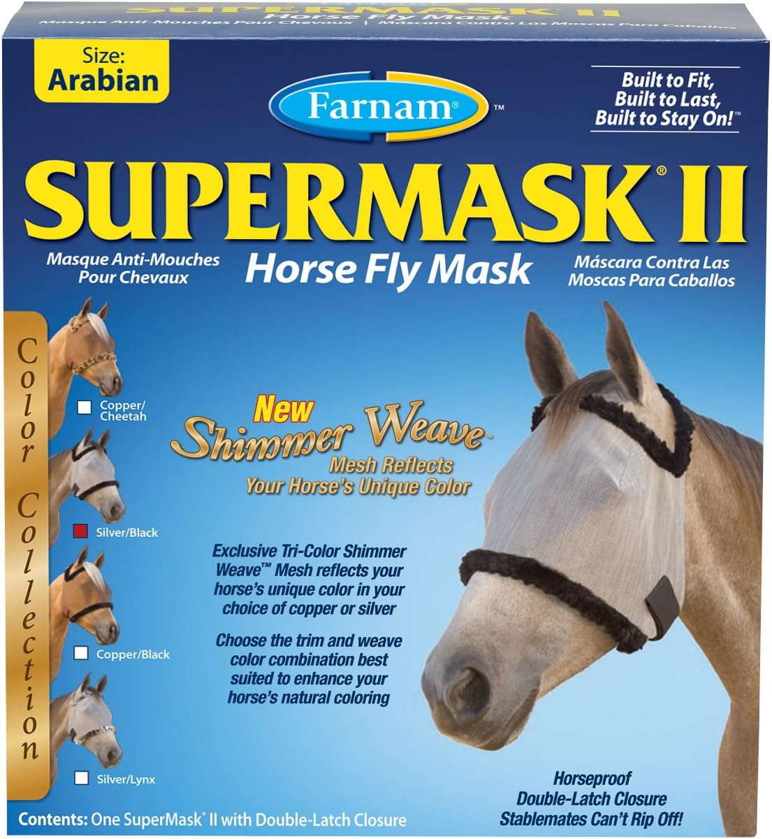 SuperMask II Shimmer Weave Mesh Horse Fly Mask Without Ears, Eye Protection from Insect Pests, Soft Silver Mesh with Black Plush Trim, Horse Size : Pet Supplies
