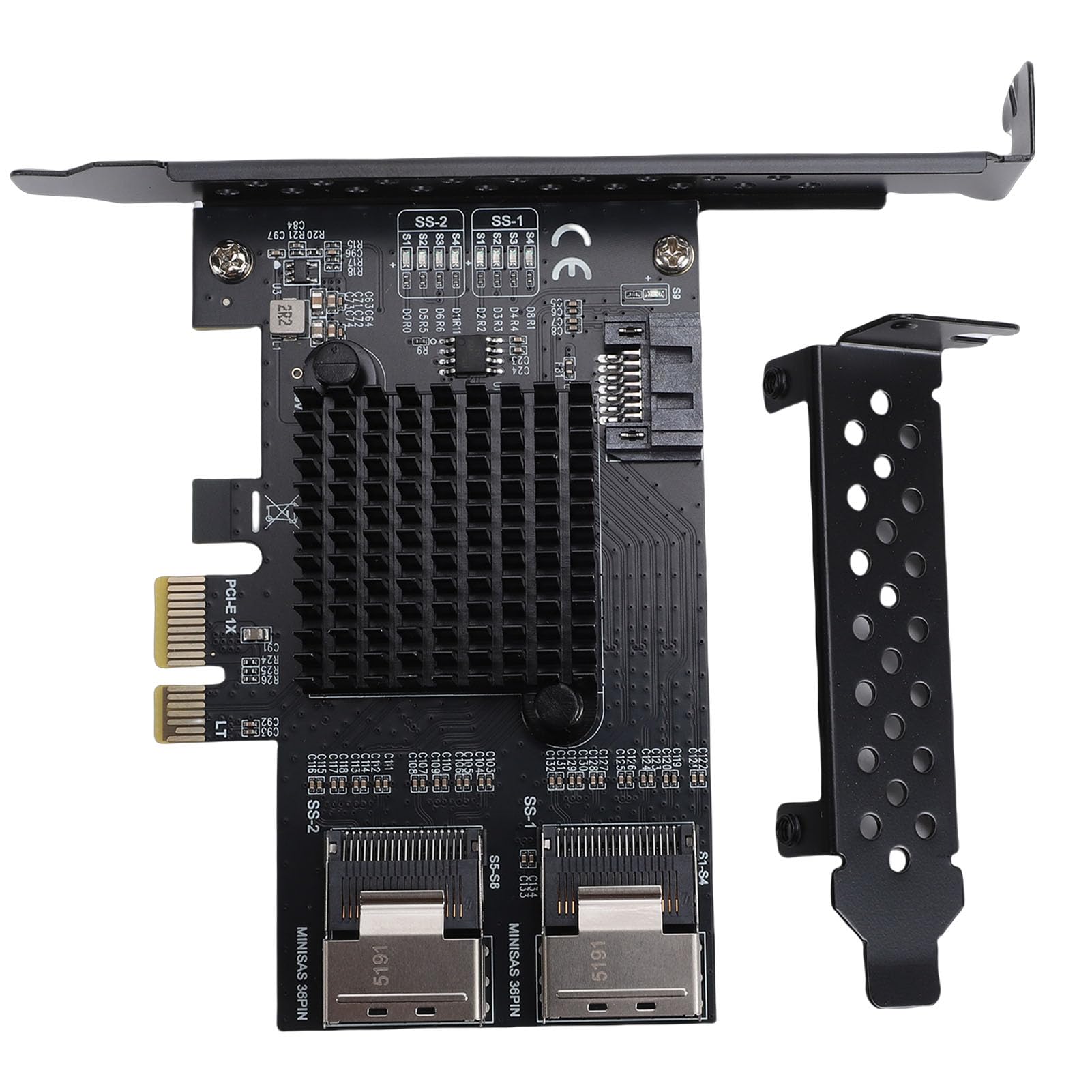 Cuifati PCIe-zu-MiniSAS-Erweiterungskarte, PCIe-zu-2-Port-SFF8087-Adapter mit RTL9101-Chip für NAS-Desktop-Server, 3.0, 6 Gbit/s, 9 Ports, Unterstützt
