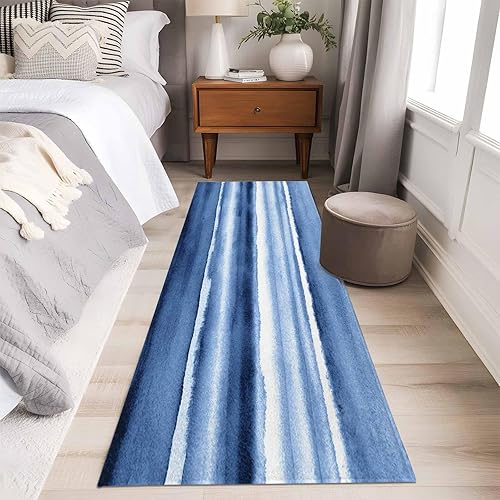 Miniatura 15 de 3x5 Rugs for Bedroom, Blue Stripes Non Slip Living Room Kitchen Bathroom Rugs, Watercolor Retro Ombre Abstract Tie Dye Art Washable Area Rug for