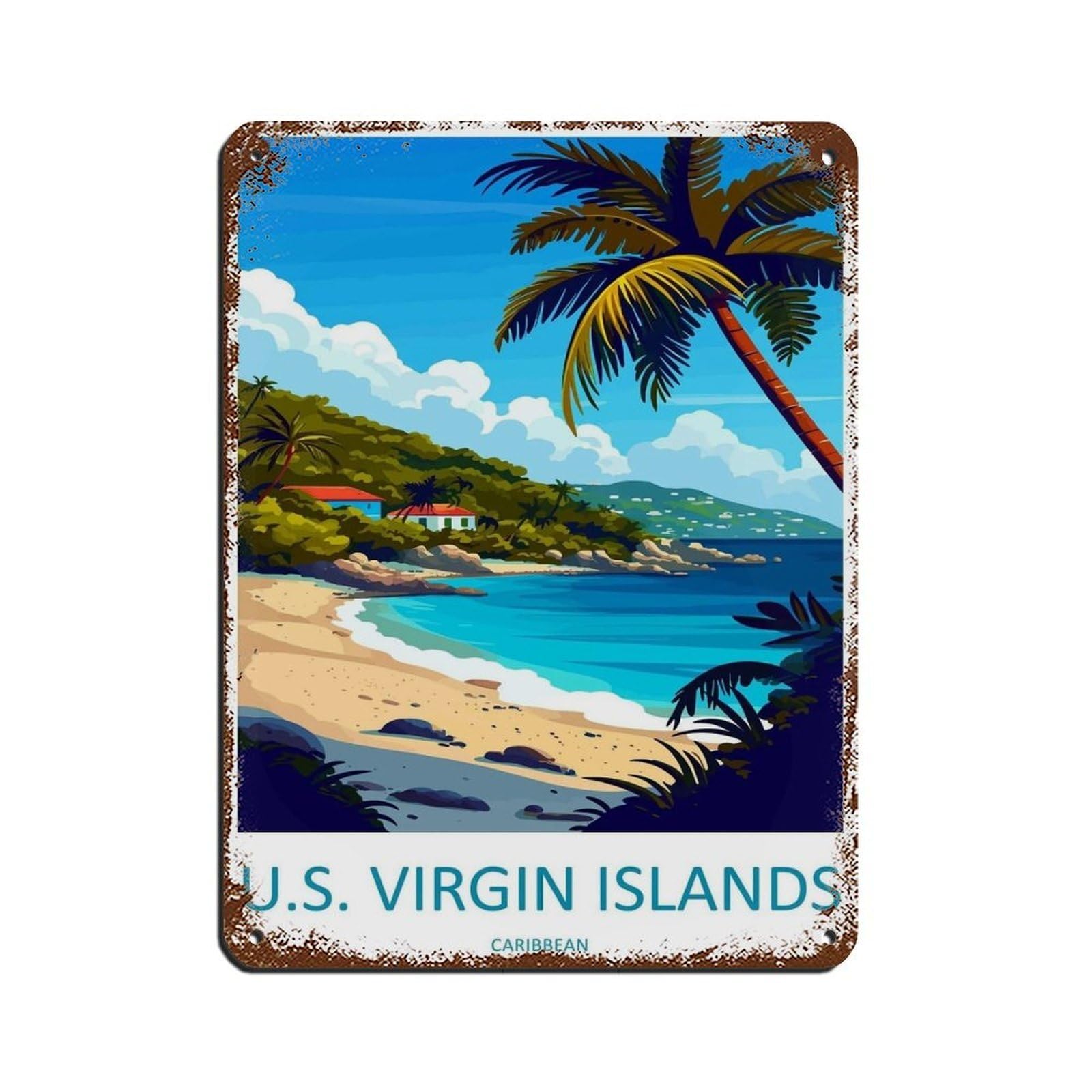 US Virgin Islands Travel Art Caribbean (4) Retro Poster Metal Tin Sign Chic Art Retro Iron Painting Bar People Cave Cafe Family Garage Poster Wall Decoration 12x16inch(30x40cm)