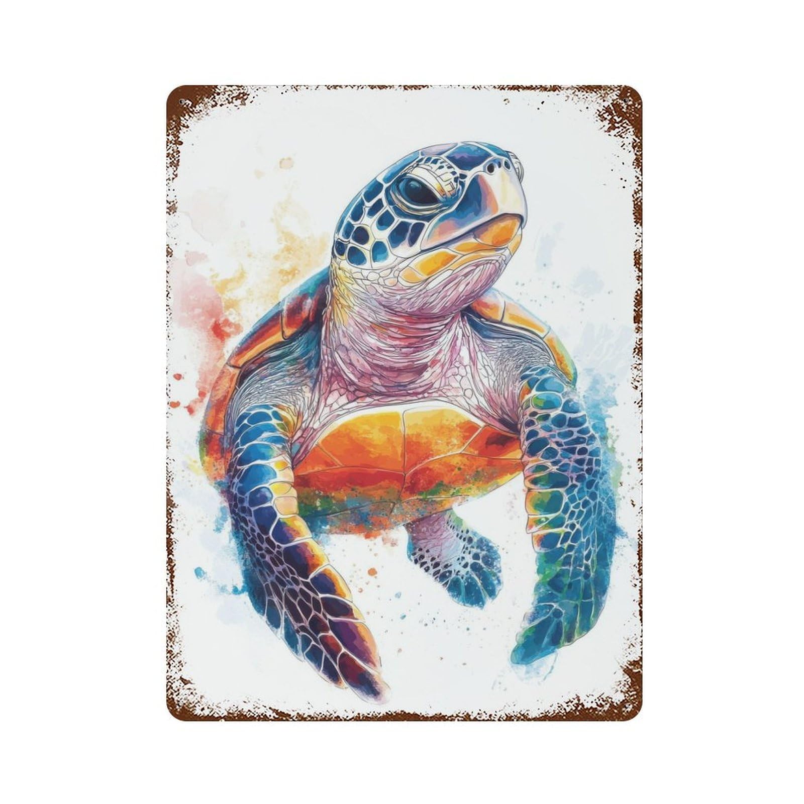 Vintage Metal Tin Sign Colorful Sea Turtle Watercolor 15.7"x11.8", Industrial Home Decor for Farmhouse, Kitchen And Entryway Decor