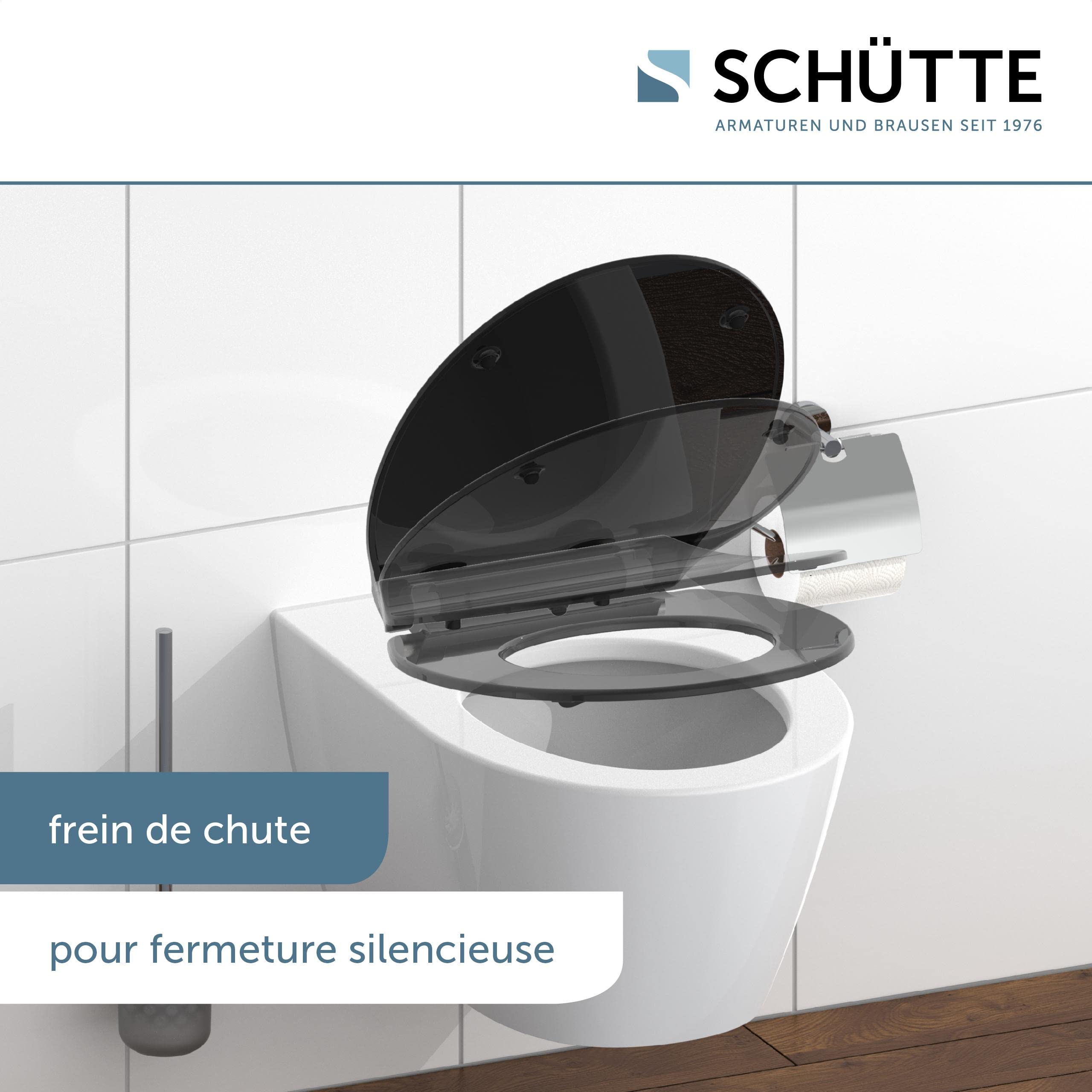 Schütte SLIM BLACK 82710, Abattant WC en Duroplast avec système d'abaissement automatique et fonction détachable, compatible avec la majorité des cuvettes WC, Noir