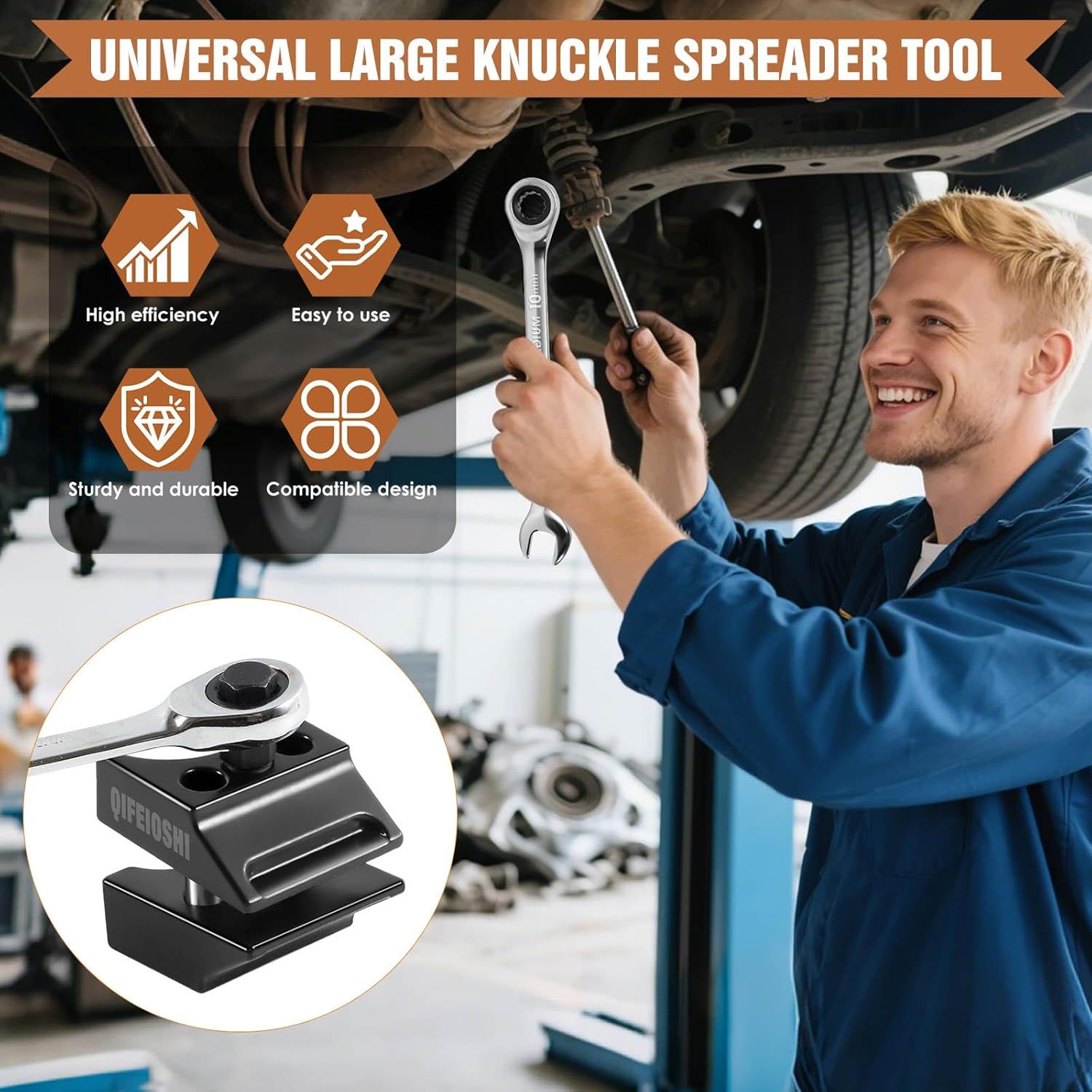 GM Suspension Shock Absorber Strut Splitting Tool Kit - with Strut Spreader, Pry Bar Wrench Adapter and Gloves for Volkswagen, Audi, BMW, Ford, Peugeot, Citroen (Model B)