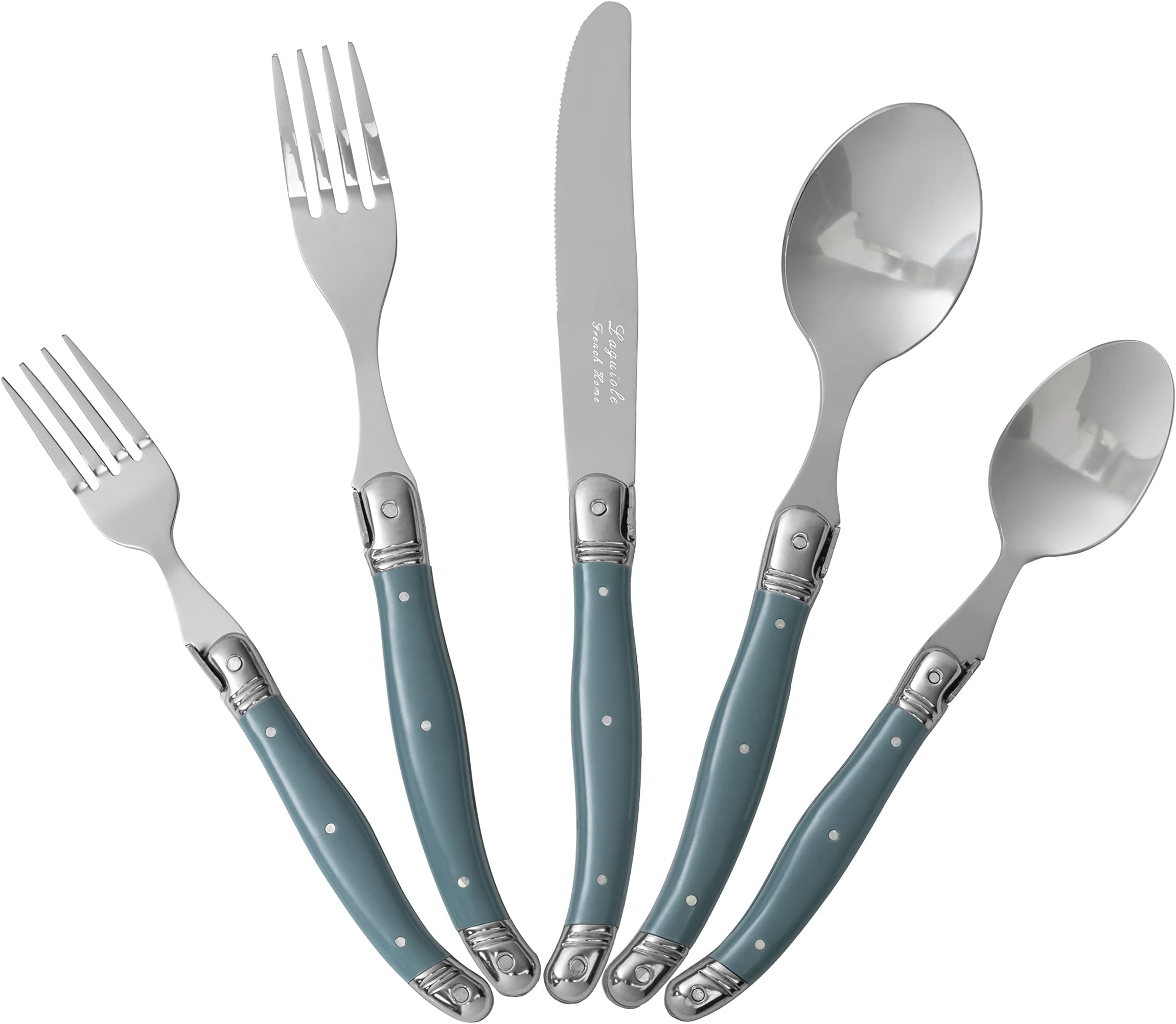 Laguiole 20 Piece Flatware Set – Stainless Steel Cutlery Set – Dishwasher Safe Silverware Set – Luxurious Utensil Sets w/Knives, Spoons and Forks Set (Aegean Teal, Service for 4)