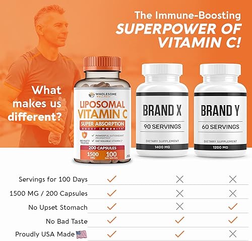 Miniatura 7 de Cápsulas liposomales de vitamina C (200 pastillas de 1500 mg de amortiguación) de alta absorción VIT C, sistema inmunológico y refuerzo de colágeno,