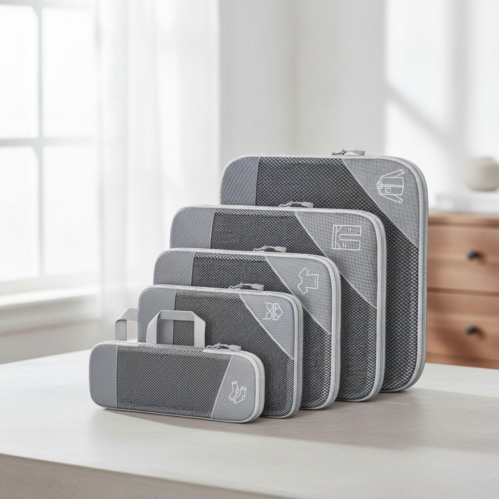 Organizador Malla Expandible con Cierre Cremallera para Mantener la Ropa Contenida y Visible l Equipaje Acuado para Viajes Trabajo y Escapadas,