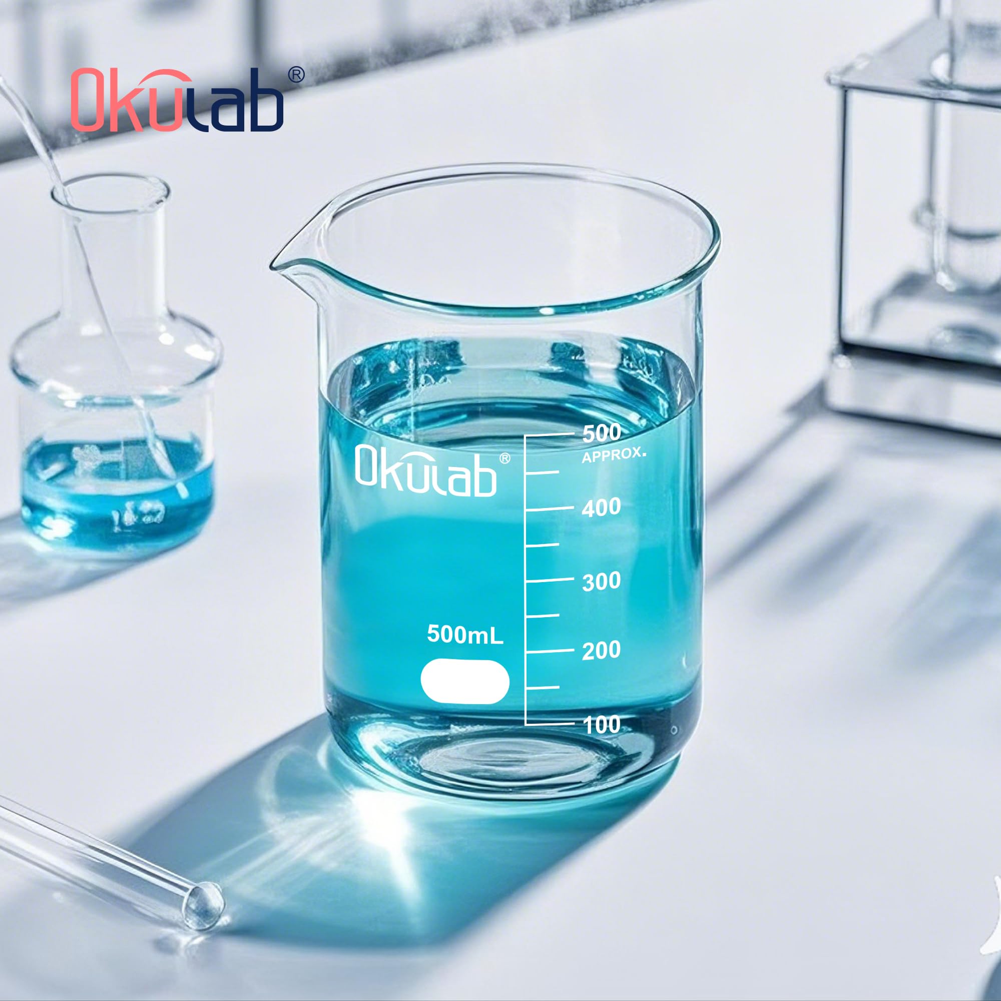 BKLG300A6-X - Juego de 6 vasos de vidrio de 300 ml, vasos de vidrio graduado para laboratorio, aula, manualidades, cocina, BKLG300A6-X