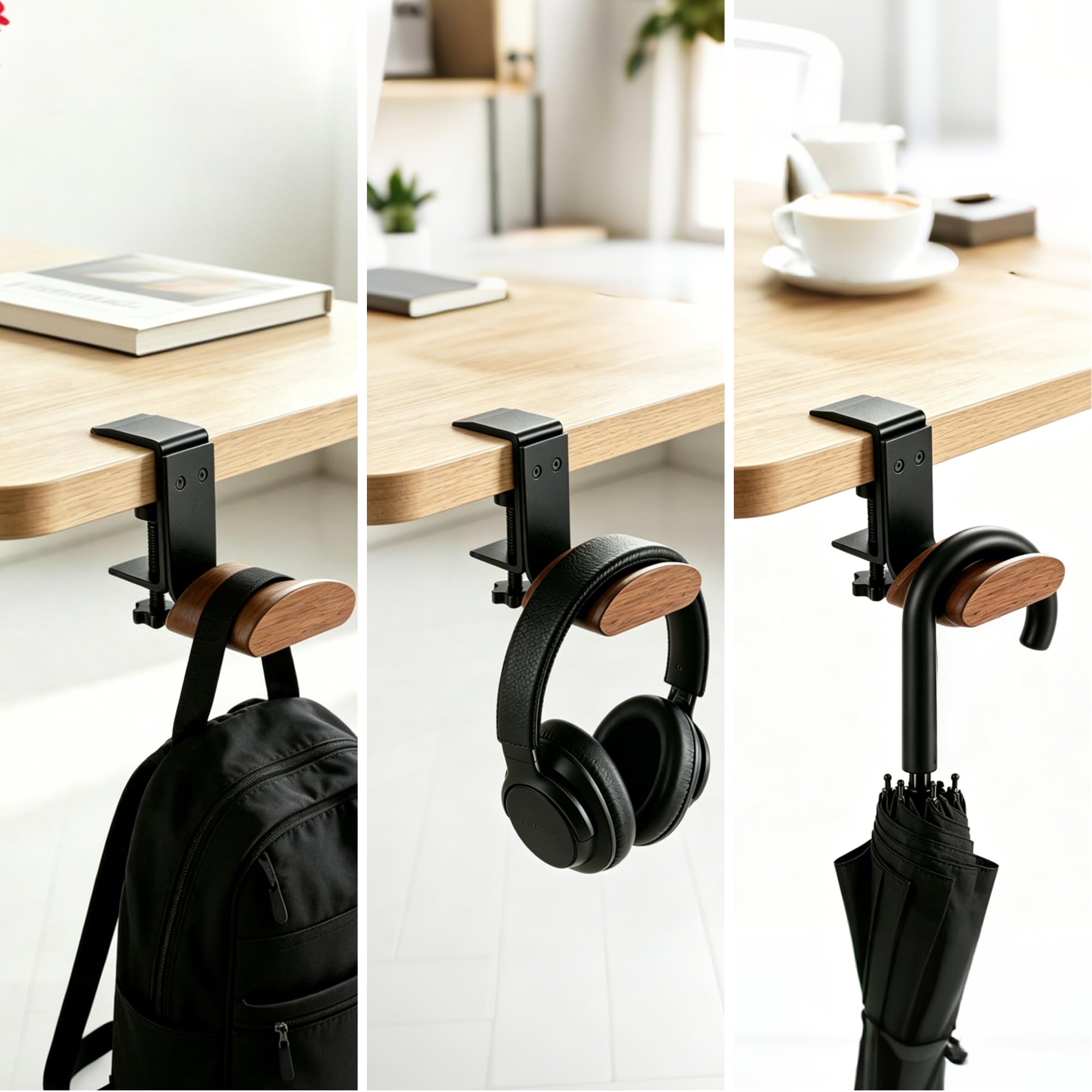 Supporto per casco in legno di noce e metallo massiccio – Supporto per scrivania regolabile per tutte le dimensioni, ideale per l'ufficio