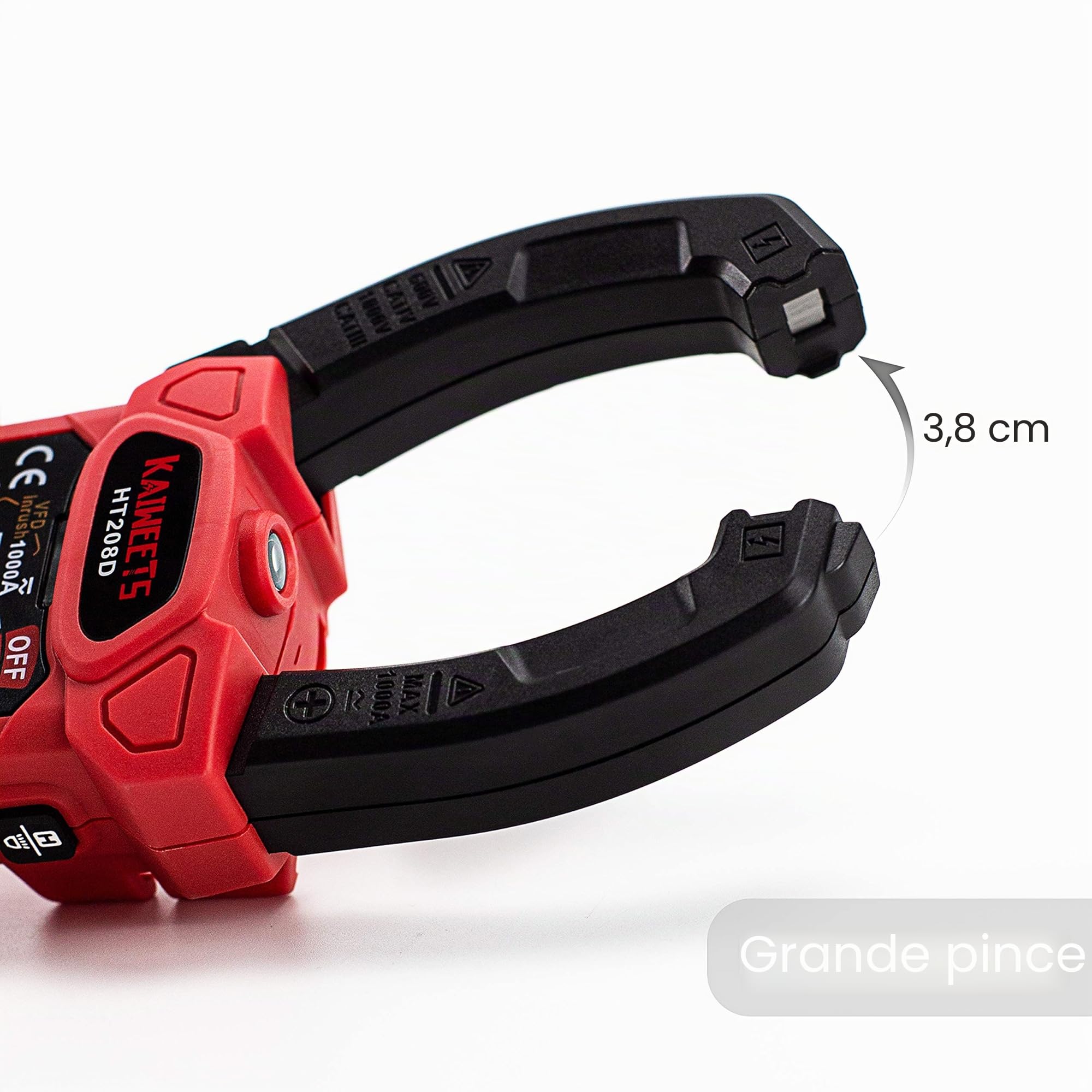 KAIWEETS Pince ampèremétrique 1000A AC/DC, Pince ampèremétrique professionnelle True-RMS, VFD, mode LOZ, Mesurer le courant d'appel - HT208D