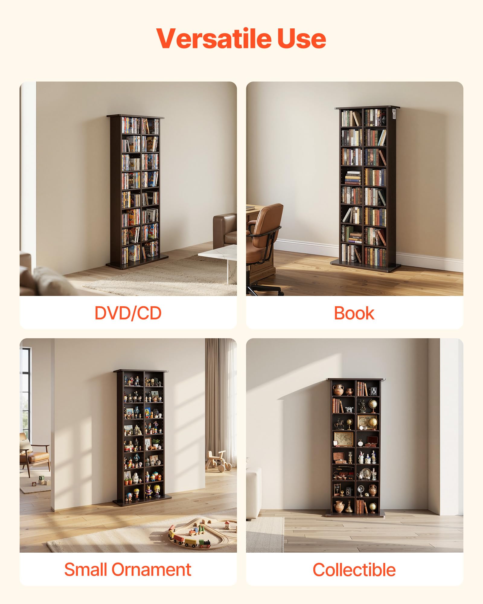 VEVOR Medienregal, 8-lagiges CD-Regal, 559x222x1295 mm, Multimedia-Aufbewahrung für CDs, DVDs, Bücher & Spiele, Raumteiler Schrank mit 16 Fächern für Wohnzimmer, Homeoffice, Aufnahmeraum