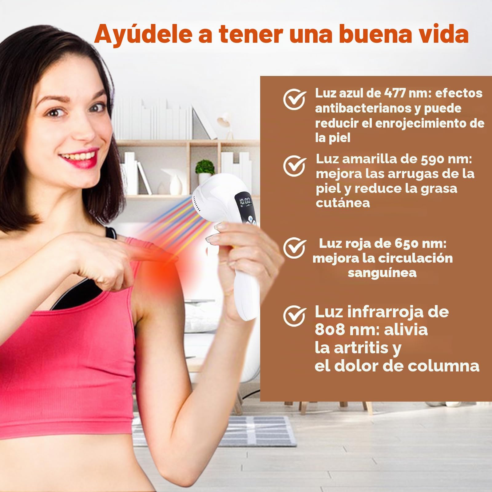 Láser para Terapia Dolor, 808nm/650nm/590nm/477nm Terapia de Luz Infrarroja Cercana para el Alivio del Dolor Muscular Articular, Terapia Infrarroja de Mano para Cuerpo, Rodilla, Hombro, Espalda (3