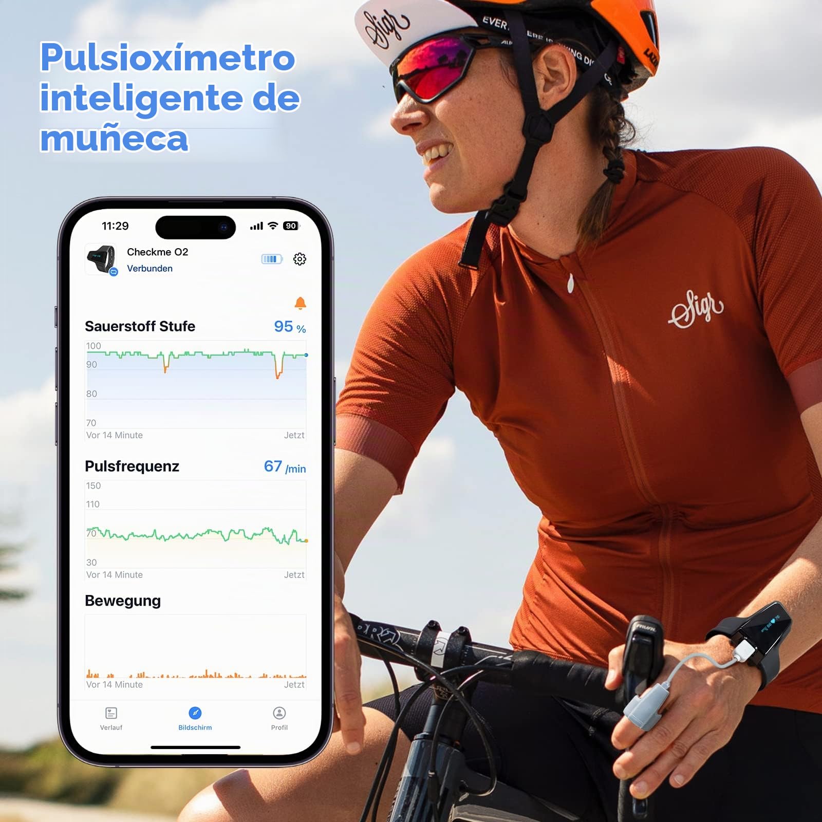 ViATOM Pulsioximetro Profesional con Bluetooth, Monitor de Sueño Portátil de Muñeca con Alarma, Medidor de Oxigeno en Sangre de Monitorización Continua con Informe Compartible