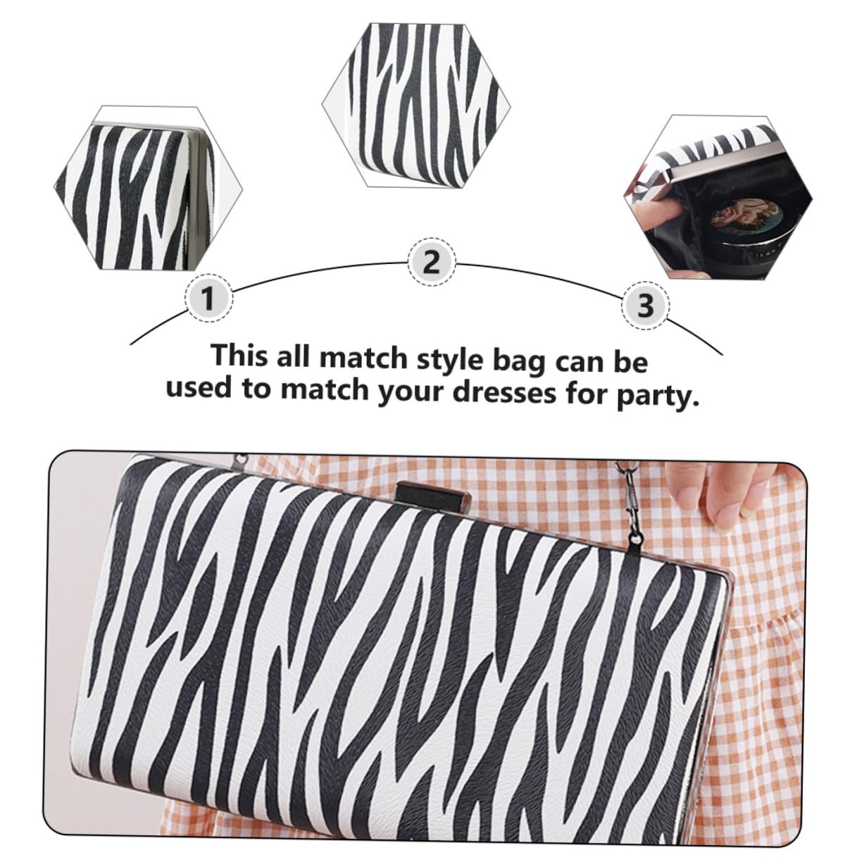 minkissy Bolso de Noche de Pu Rayas de Cebra, Elegante para Fiesta
