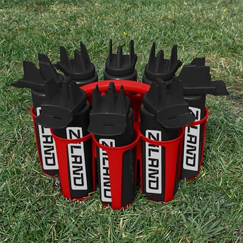 Ziland Hybrid Water Bottle Set • 8 x 1 Litre Easy Squeeze Bottles and 1 x Carrier • Perfect for Sports Teams • Hygienic as there is no mouth contact with the nozzle (Black/Black - Red Carrier)