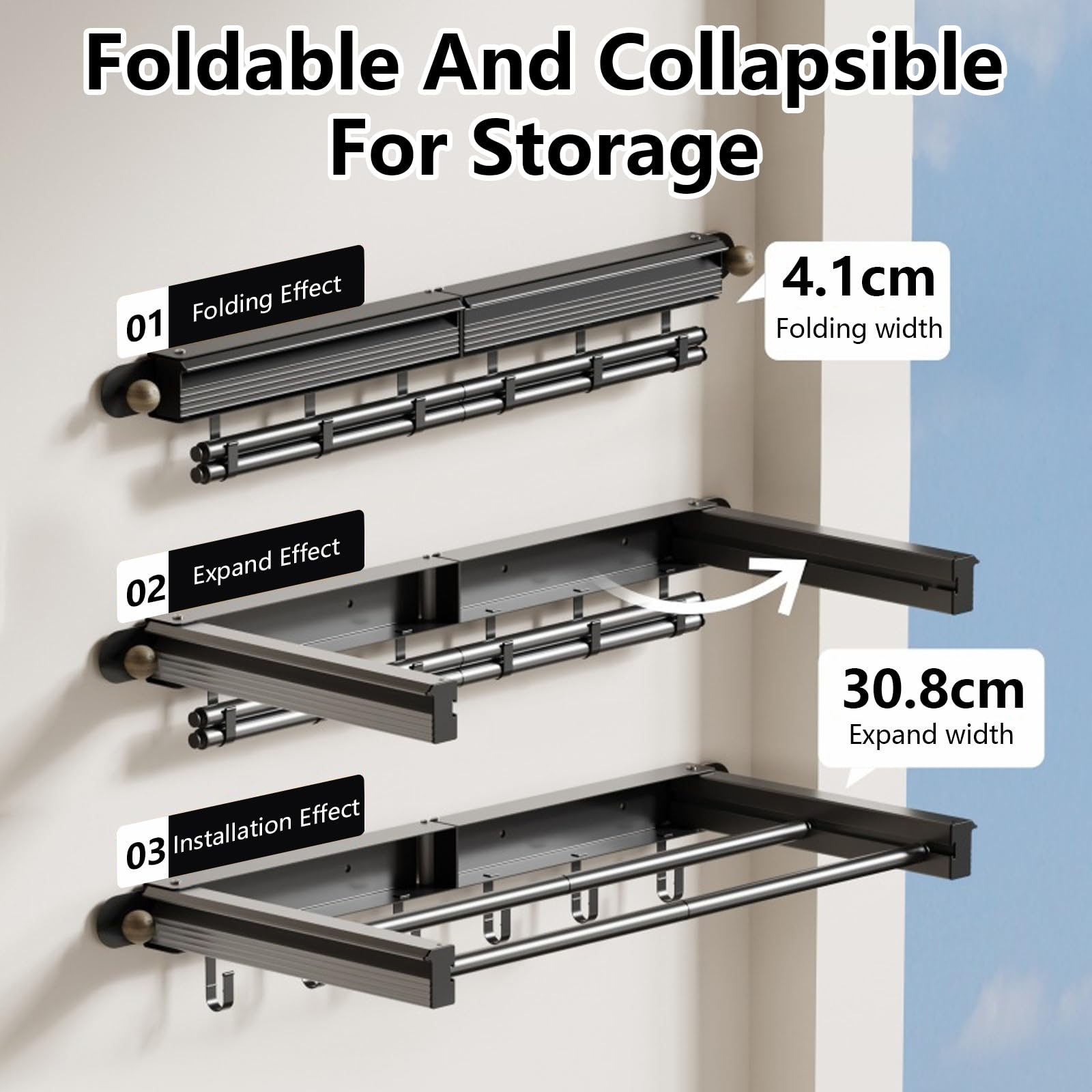 Tendedero Extensible Pared, Tendedero Pared Plegable Retractil con Ganchos Ahorra Espacio Estendal Parede Interior o Exterior para Radiadores Balcones Baños