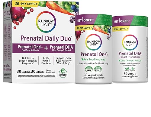 Rainbow Light Prenatal Daily Duo: Prenatal One Multivitamin and Prenatal DHA- 30 Tablets and 30 Softgels (El embalaje puede variar)